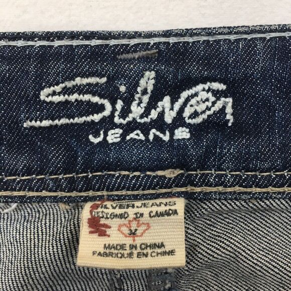 SILVER Suki Jeans Women 36x30 Straight Medium Wash Distressed Stretch Denim Blue - Picture 9 of 16
